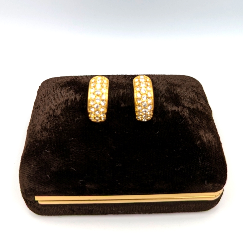 Vintage Swarovski Crystal Pave Clip on Earrings Half Hoop Signed